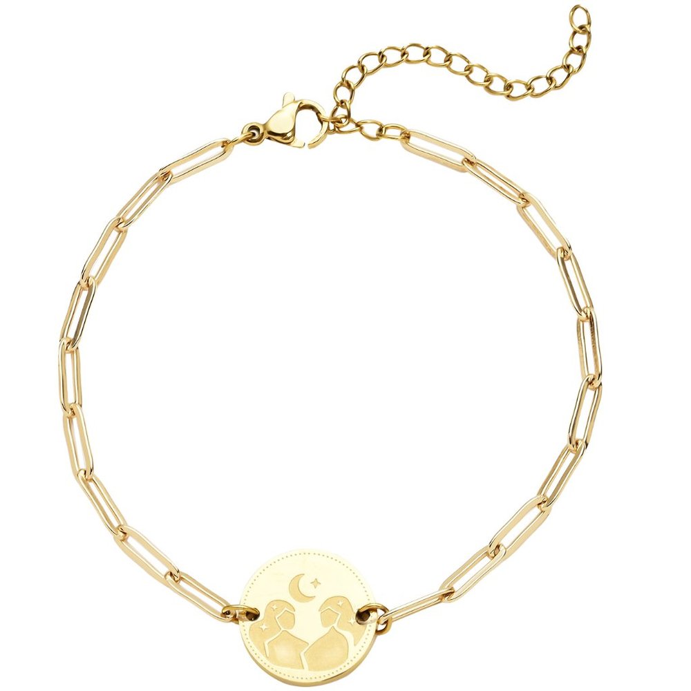 NEW Austrian Crystal Gemini Zodiac Coin Charm Paper Clip Bracelet